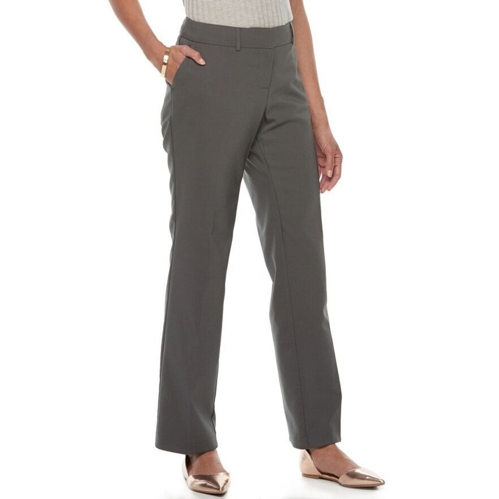 Apt 9 Torie Curvy Fit Straight Leg Dress Pants Womens 16 Petite Short Gray NEW